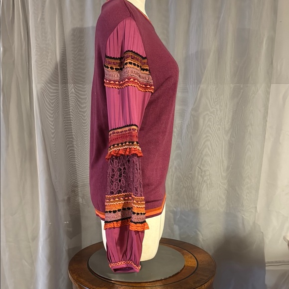 Anthropologie Emeryl Lace Bl-nk Puff Sweater Top - Picture 4 of 8